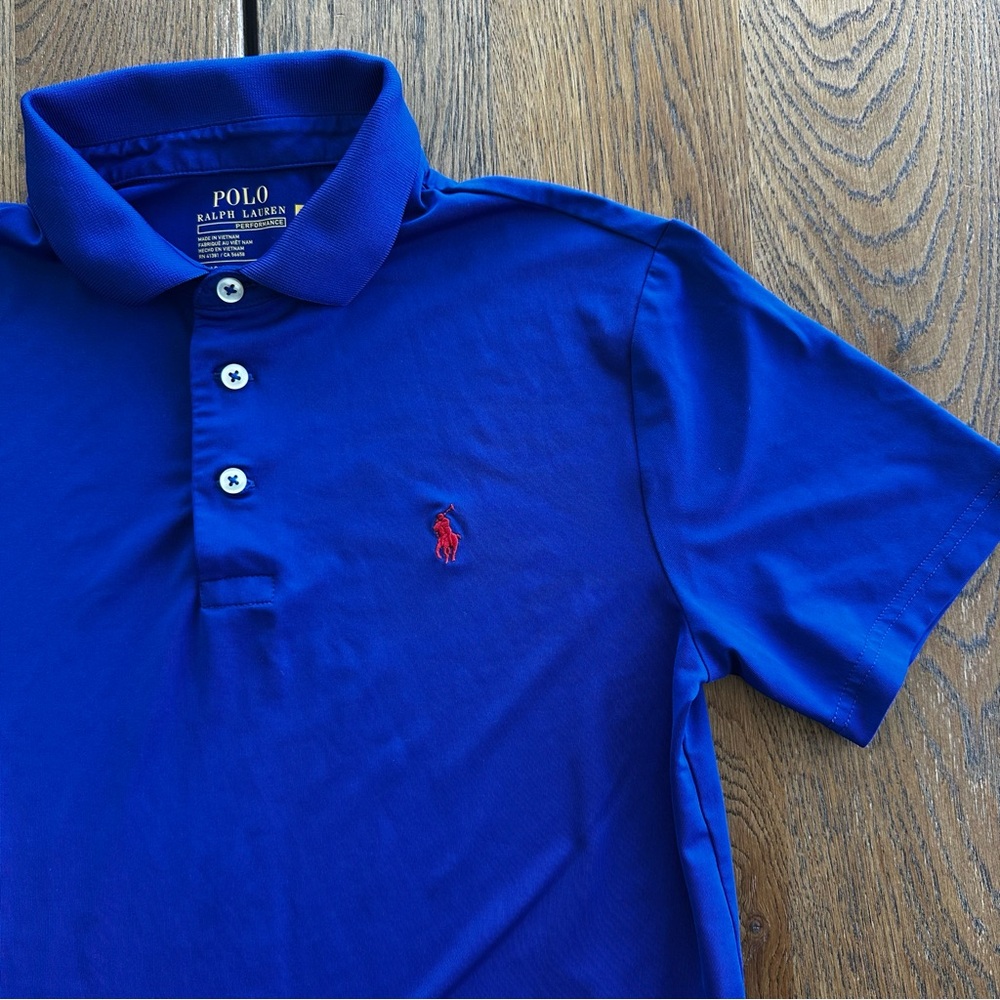 Polo by Ralph Lauren Blue Short-Sleeve Performance Polo Red Logo Boys Size M - Picture 4 of 16